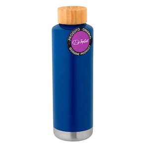 Garrafa Térmica Em Inox E Bambu 640 Ml Warm Topget - Azul