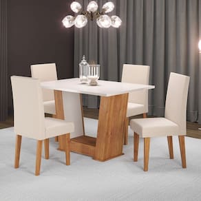 Mesa de Jantar 4 Lugares Floripa/Venus Marrom/Blonde/Linho/Bronze - Viero Móveis