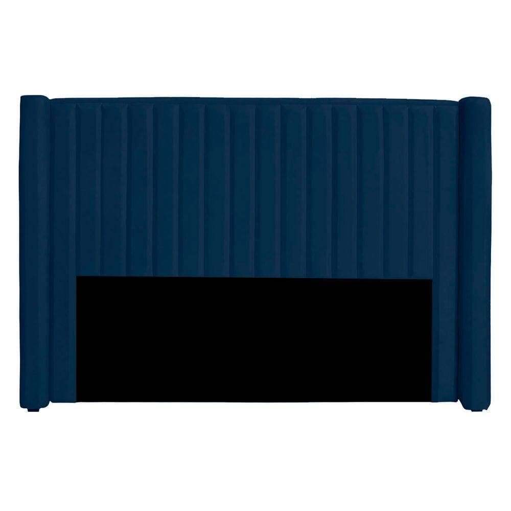 Cabeceira Casal Estofada Para Cama Box Alicia Veludo Cor Azul Marinho