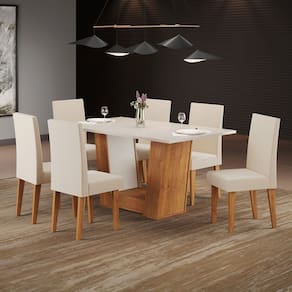 Mesa de Jantar 6 Lugares Venus Marrom/Blonde/Linho/Bronze - Viero Móveis