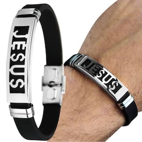 Pulseira Masculina Placa Religioso Aço Inoxidável + Prata
