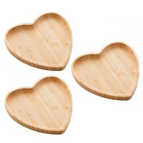 Kit 3 Bandejas De Bambu Travessa Coração Heart