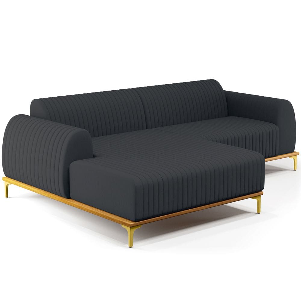 Sofá 3 Lugares com Chaise Esquerdo Sala de Estar Molino 230cm D02 Linho Chumbo C-465 - Lyam Decor