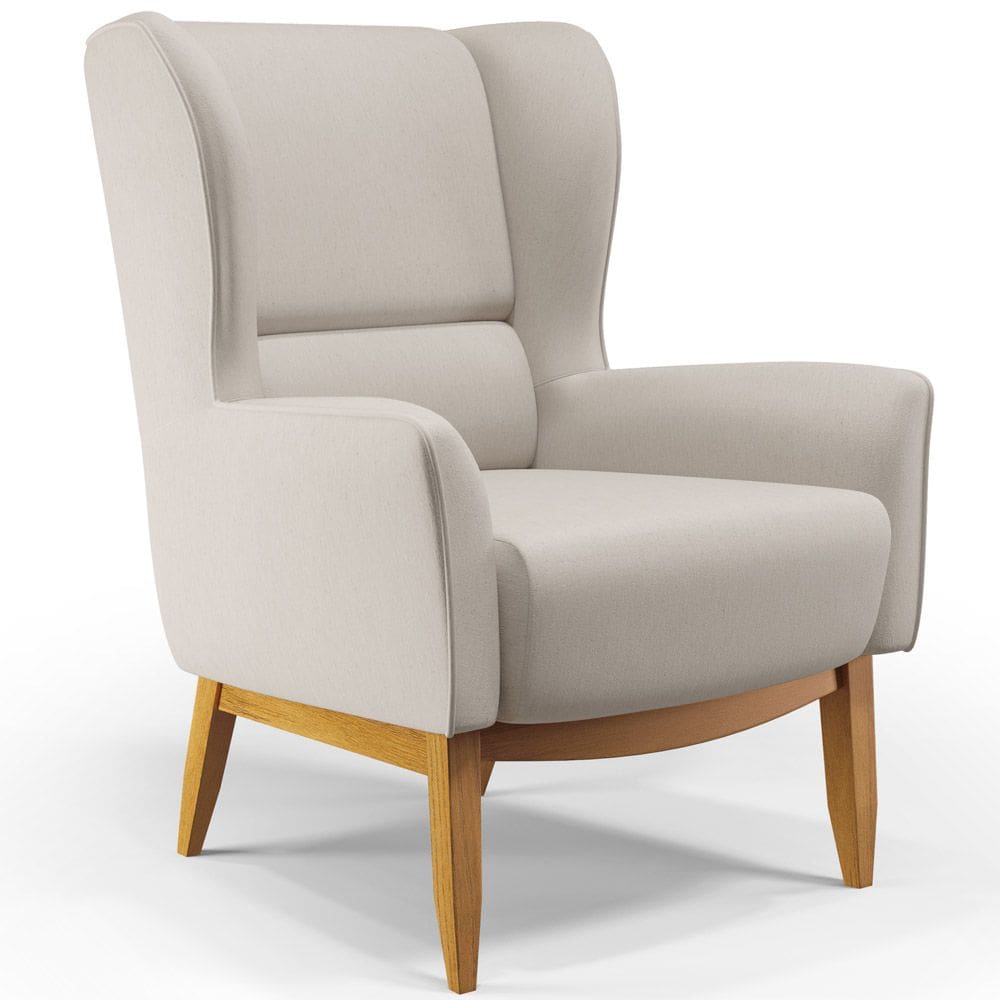 Poltrona Decorativa Fixa Base de Madeira Milena D02 Linho Cru B-443 - Lyam Decor