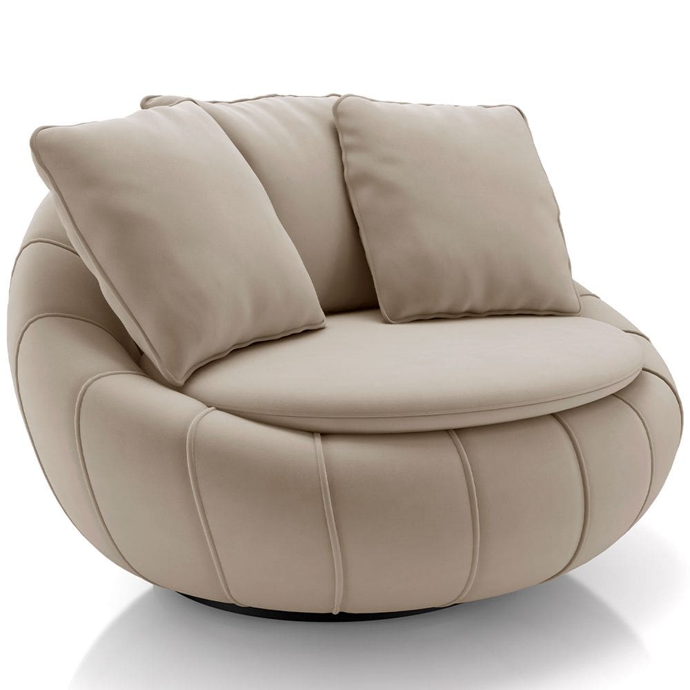 Poltrona Giratória Para Sala de Estar Decorativa Kira M03 Veludo Bege - Lyam Decor