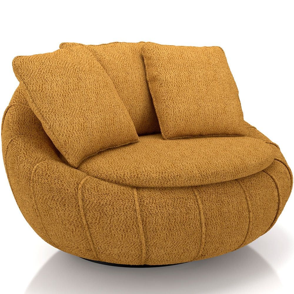 Poltrona Giratória Para Sala de Estar Decorativa Kira M03 Bouclê Mostarda - Lyam Decor