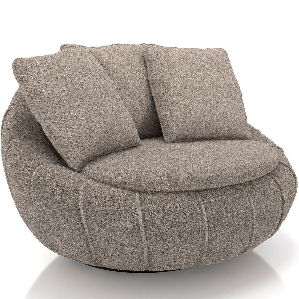 Poltrona Giratória Para Sala de Estar Decorativa Kira M03 Bouclê Bege Escuro - Lyam Decor