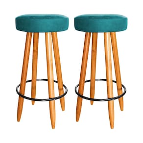 Kit 2 Banqueta 75cm Madeira Cozinha Bar Ilha Turquesa