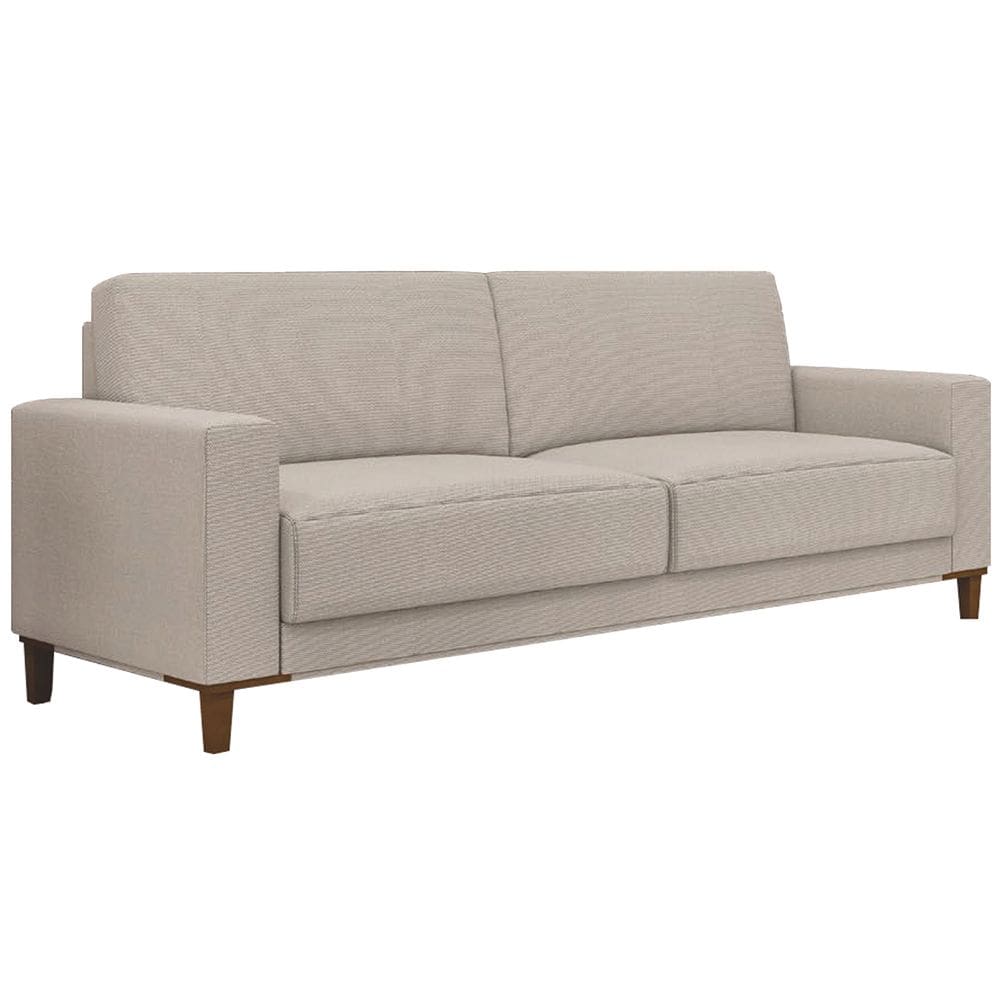 Sofá 3 Lugares 214cm Sala de Estar Living Pés Madeira Viso M03 Linho Cru - Lyam Decor