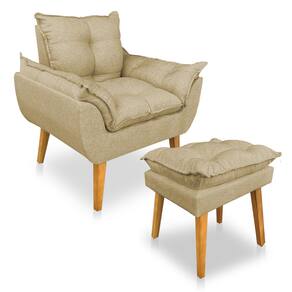 Kit Poltrona Decorativa e Puff Opala Luxo Linho Dourado Dal Poz Estofados