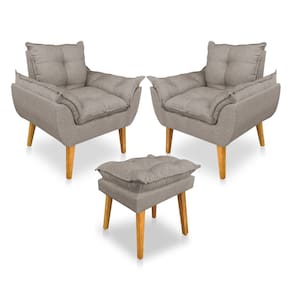 Kit 2 Poltronas Decorativa e Puff Opala Luxo Linho Cappuccino Dal Poz Estofados