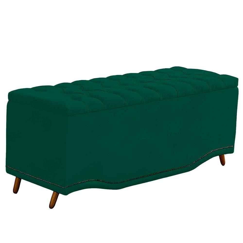 Calçadeira Baú Casal Estofada Maitê Veludo Cor Verde Esmeralda