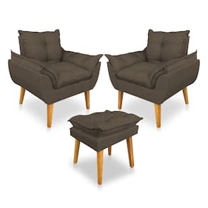 Kit 2 Poltronas Decorativa e Puff Opala Luxo Linho Marrom Dal Poz Estofados