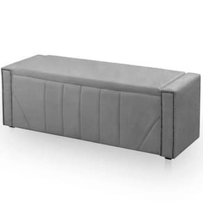 Calçadeira Baú Casal King Size Estofada Toronto Veludo Cinza