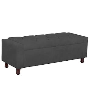 Calçadeira Baú Casal King Size Estofada Valencia Veludo Cor Cinza Chumbo