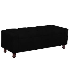 Calçadeira Baú Casal Queen Estofada Valencia Veludo Cor Preto