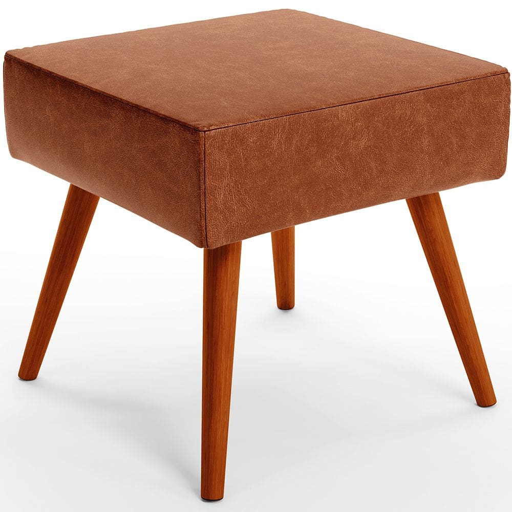 Puff Banqueta Decorativa Com Pés Palito Lívia W01 Couríssimo Camel - Lyam Decor