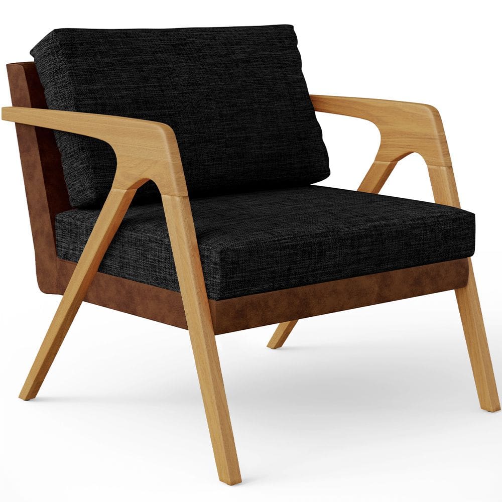 Poltrona Decorativa Para Sala De Estar Pietra L02 Couríssimo Marrom Linho Chumbo - Lyam Decor