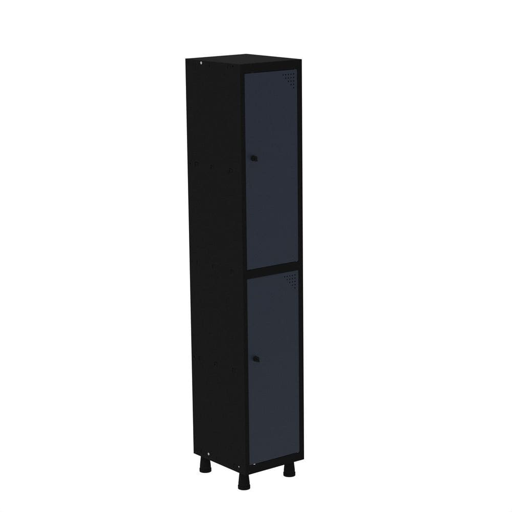 Roupeiro em Aço Mt 1v 2 Portas com Prateleira Interna Pitâo Preto/Azul Delrei