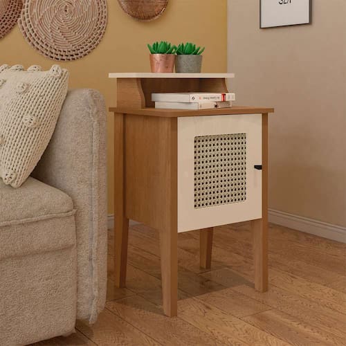 imagem-mesa lateral retangular charlotte 1 pt cinamomo e off white - Marrom