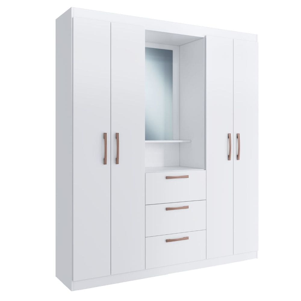 Guarda Roupa Casal com Espelho 4 Portas 3 Gavetas Capelinha 156cm Panamá Branco Doripel