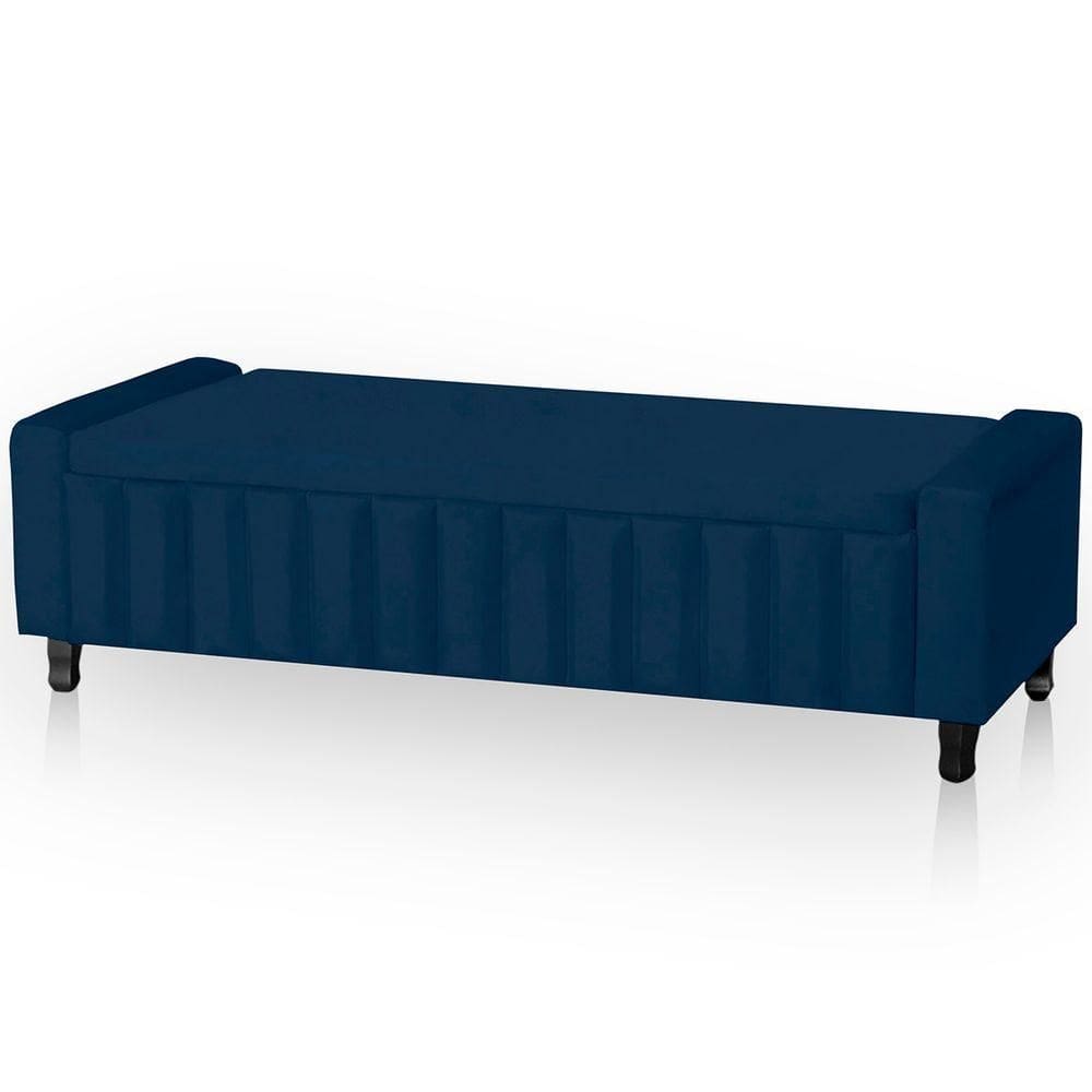 Calçadeira Baú Casal King Size Estofada Alicia Veludo Cor Azul Marinho