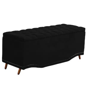Calçadeira Baú King Size Estofada Maitê Veludo Cor Preto