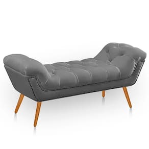Recamier Estofada Casal Ayla Veludo Cinza