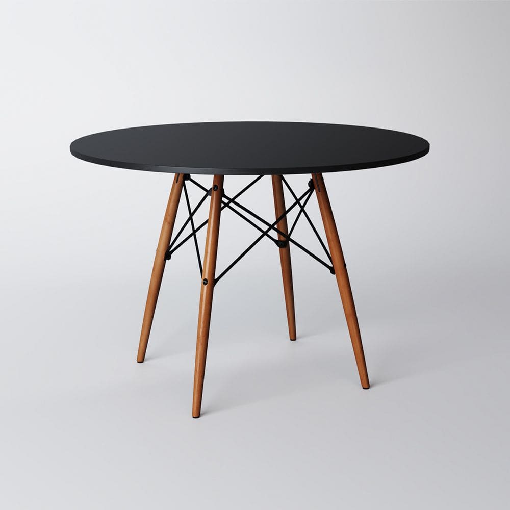 Mesa de Jantar Redonda Eames Eiffel Preta 90cm Base Madeira Maciça