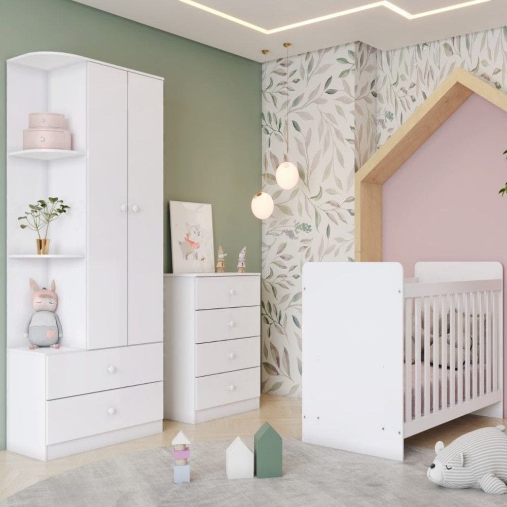 Quarto de Bebê Completo Labirinto 2 Portas 6 Gavetas Branco - Henn