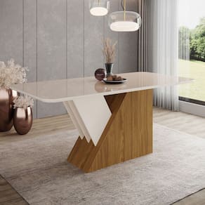 Mesa de Madeira Epic com Vidro Nature/Off White - Henn