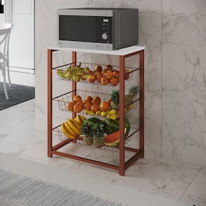 Fruteira com Suporte para Micro-ondas Barcelona Aço Cobre Cesto Cobre Tampo Branco