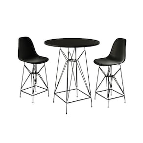 Jogo Mesa Bistrô Eames Eiffel Preta 60cm 2 Banquetas Preta Base Ferro Preto