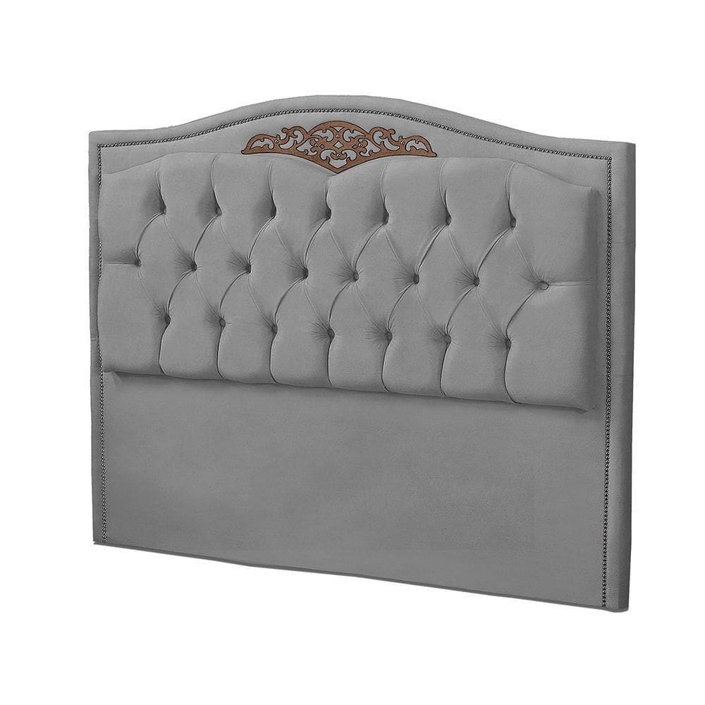 Cabeceira Casal Queen Estofada Para Cama Box Maitê Veludo Cinza