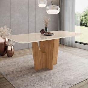 Mesa de Madeira Vértice com Vidro Nature/Off White - Henn
