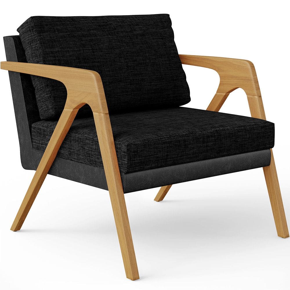 Poltrona Decorativa Sala Estar Pietra L02 Couríssimo Preto Linho Chumbo - Lyam Decor