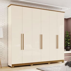 Guarda-Roupa Casal Vigo 6 Portas 3 Gavetas Off White/Nature - Henn