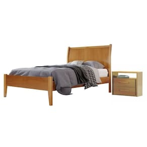 Conjunto Quarto de Solteiro Cama 90cm e Mesa de Cabeceira 2 Gavetas Amêndoa Mel