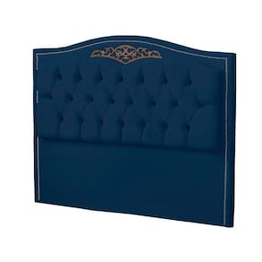 Cabeceira Casal Queen Size Estofada Para Cama Box Maitê Veludo Cor Azul Marinho