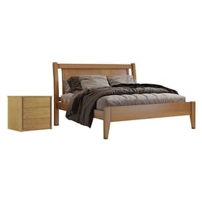 Conjunto Cama de Casal 160cm Florença e Mesa de Cabeceira 3 Gavetas Unique Amêndoa Mel