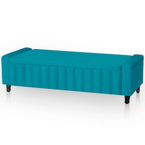 Calçadeira Baú Casal King Size Estofada Alicia Veludo Cor Azul Claro