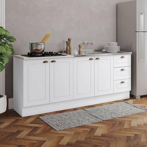 imagem-Cozinha Compacta Americana 4 Portas 3 Gavetas 100% Mdf Branco - Henn