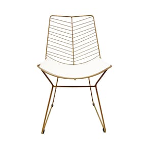 Cadeira Cozinha Bertoia Retrô cor Dourado fosco assento branco - Poltronas do Sul