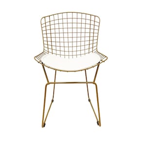 Cadeira para Cozinha Bertoia tradicional cor Dourado fosco assento branco - Poltronas do Sul
