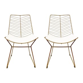 Kit 2 Cadeiras Cozinha Bertoia Retrô cor Dourado fosco assento branco - Poltronas do Sul