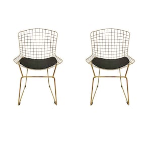 Kit 2 Cadeiras para Cozinha Bertoia tradicional cor Dourado fosco assento preto - Poltronas do Sul