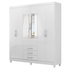 Guarda Roupa 6 Portas 3 gavetas Espelho 180cm Branco Megasul