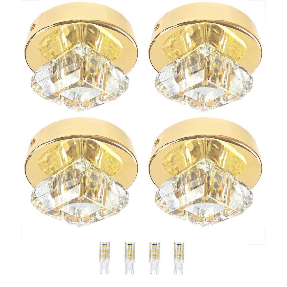 Kit 4 Spot Cristal Redondo Sobrepor Dourado Corredor Bet46 +