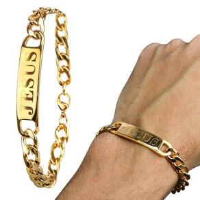 Pulseira Aço Religioso Banhada Dourada Presente Inoxidável