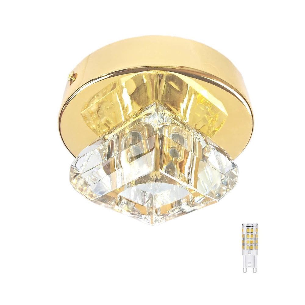 Spot De Cristal Sobrepor Plafon Dourado Lavabo Bet46 + Led